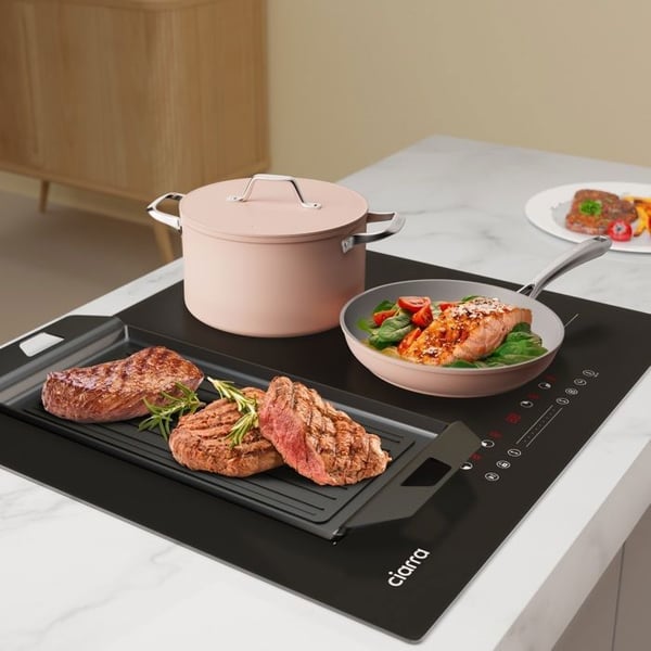 CIARRA Induktionshäll 4 zoner 2 modulförstärkare 7200W Barnsäkerhetstimer 59cm Sensitive Touch Svart glas