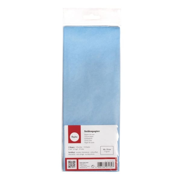 Mjukpapper, ljusäkta, himmelsblått, 50x75cm, 17g/m², färgbeständigt, 5 ark