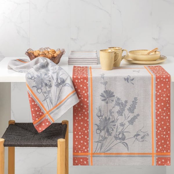 Set med 6 kökshanddukar tryckta "Maison de Campagne" 50 x 70 cm Egyptisk bomull
