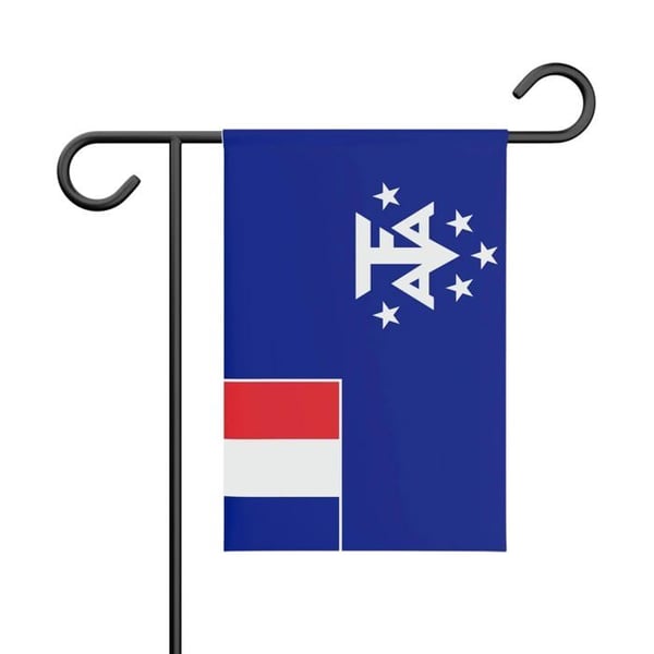 Flagga Jardin l'Antarktiska franska – 32 x 47.5 cm – Motståndskraftig polyester – Vertikalt format – Utomhus – Pixelforma