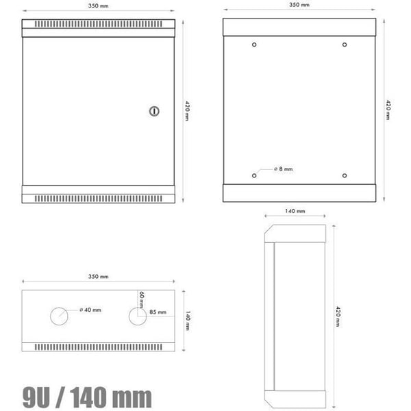 Datacom 10 9U/140 mm (ark) grå