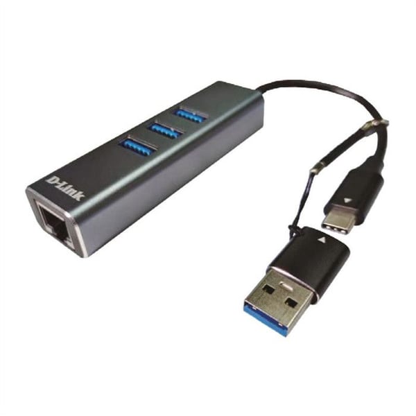 USB-hubb D-Link - DUB-2332 - 3 portar USB 3.2 - Gigabit Ethernet - Självförsörjande - Grå