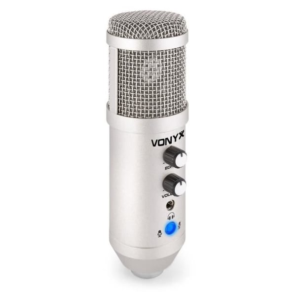 Mikrofon USB - VONYX - CM320B - Vit - Justerbar gain - Justerbar eko - Stativ ingår