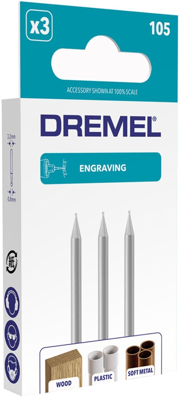 DREMEL 105 Gravyrskärare - Set om 3 - ø 0,8 mm - Precisionsskulptur och gravyr