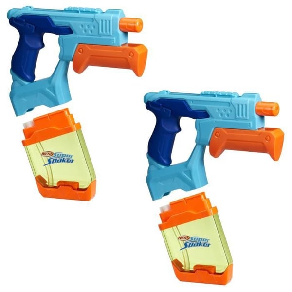 Nerf Dunk-Fill, Pack med 2 vattenpistoler, lättfyllbara reservuarer för snabb påfyllning, vattensleksaker, Super Soaker, från 6 år.