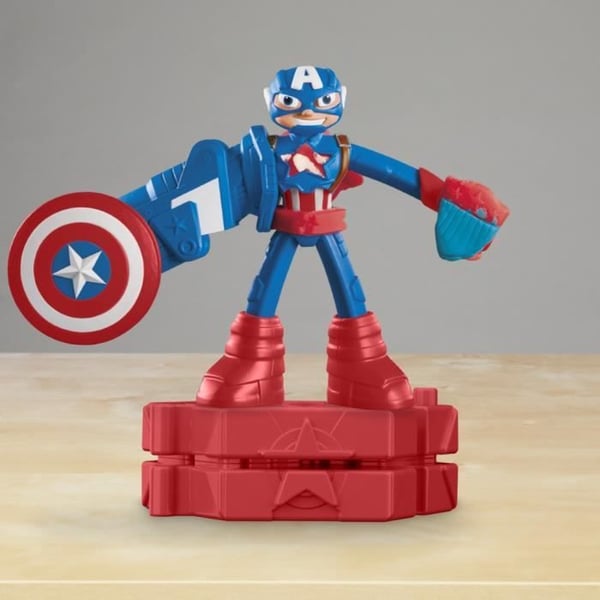 Play-Doh Captain America, set med stämpelsköld, flexibel figur, tillbehör och modellera, från 4 år, Marvel