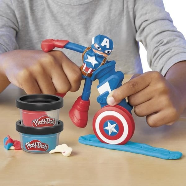 Play-Doh Captain America, set med stämpelsköld, flexibel figur, tillbehör och modellera, från 4 år, Marvel