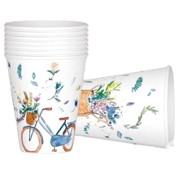 Papperskoppar - PTIT CLOWN - re23325 - 8-pack - 25 cl - mönster med cykel och blommor