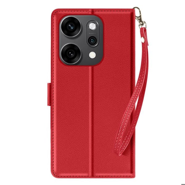 Plånboksfodral - AVIZAR - Oppo Reno 14/14F/14FS - Röda konstläder - Handrem - Ställfunktion