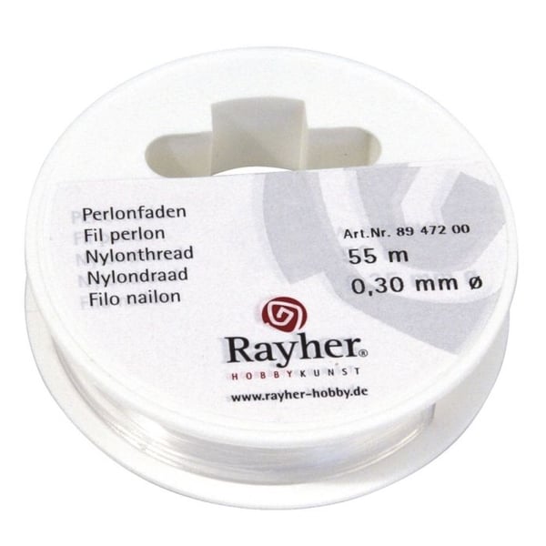Fil perlon - Indéchirable - Ø 0,3 mm - Belastning 700 g - Rullad 55 m - Blandat