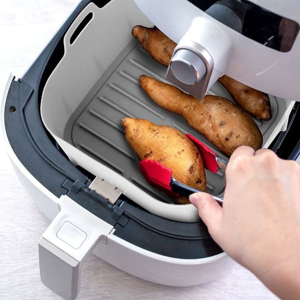 Silikoninlägg för fritös utan olja - Air Fryer - 22x22 cm - Återanvändbar - Non-stick - Grå
