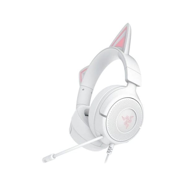 Razer Kraken Kitty V3 X Gaming Headset med sladd och kattöron, kardioid mikrofon, vit