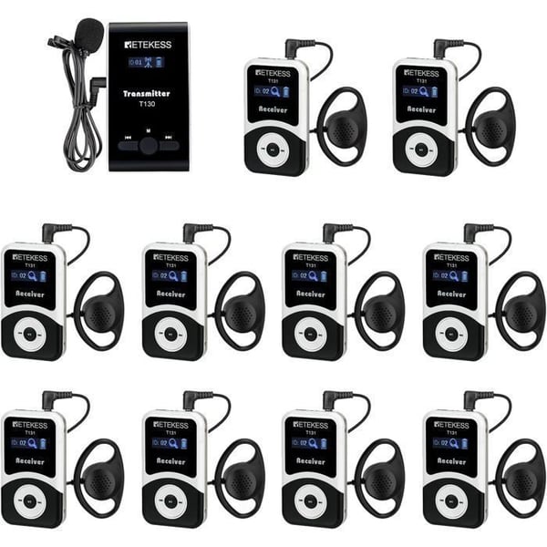 Retekess T130 Pager Trådlöst System, Turguide System Hörlurar System, 50 m, Tolk För Fabriksbesök, Turism, 10 st