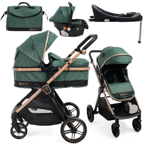 BEBELISSIMO - Kombinerad trio 3 i 1 - bilstol 0+ IRIS – liggdel – Isofix-baser – stödfot – upp till 22kg - grön