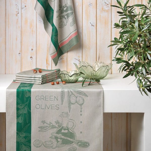 Set med 6 kökshanddukar tryckta "Essence d'Olive" 50 x 70 cm Egyptisk bomull