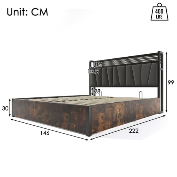 Seng - MUVOE - 140x200cm - Metal - Polstret - LED med USB