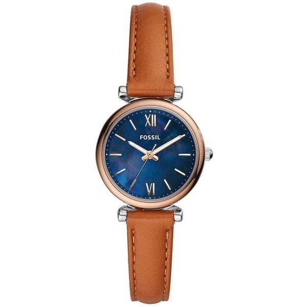 Klocka - FOSSIL - Mini Carlie - Brunt läder guld - Roséfärgad stålboett - Chic