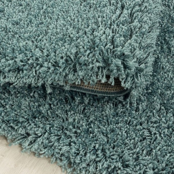 Soffa matta Shaggy Design Med Mjuk Päls Monokrom Aqua (120 cm Rund)