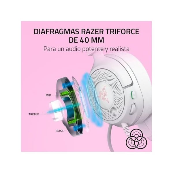 Razer Kraken Kitty V3 X -pelikuulokkeet, joissa on kaapeli ja kissankorvat, sydämenmuotoinen mikrofoni, valkoinen