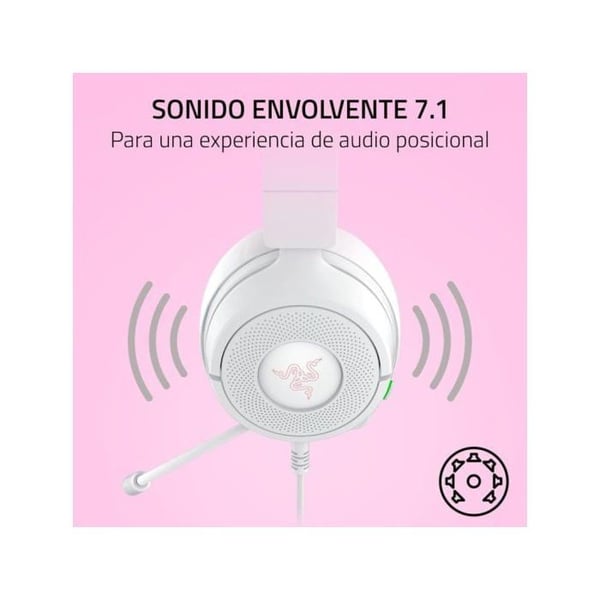 Razer Kraken Kitty V3 X -pelikuulokkeet, joissa on kaapeli ja kissankorvat, sydämenmuotoinen mikrofoni, valkoinen