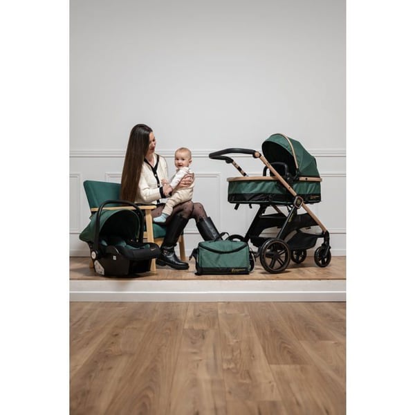 BEBELISSIMO - Kombinerad trio 3 i 1 - bilstol 0+ IRIS – liggdel – Isofix-baser – stödfot – upp till 22kg - grön