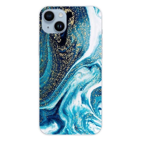 Tryckt silikonfodral som är kompatibelt med Apple iPhone 15 Plus Marble Blue Glitter