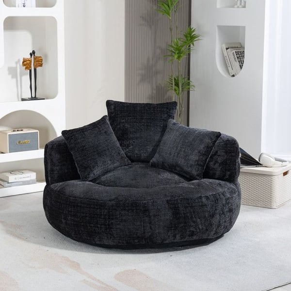 Soffa futon - MUVOE - Lazy Boy - Högt ryggstöd - Svart chenille - Bekväm och hållbar
