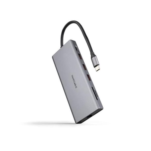 Dockningsstation - NANO KABEL - Tipo-C 10.16.4612 - 12 i 1 - HDMI 4K - USB-C PD - Aluminium grå