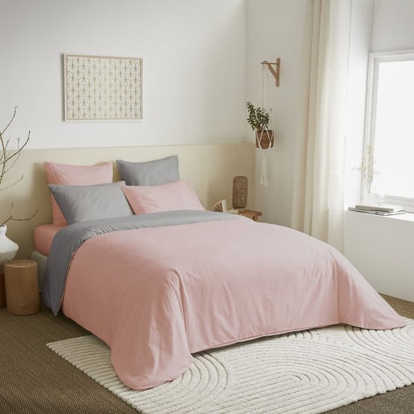 Komplett paket 6 st Rosa/Grå vändbart påslakan för säng 140 x 190 cm