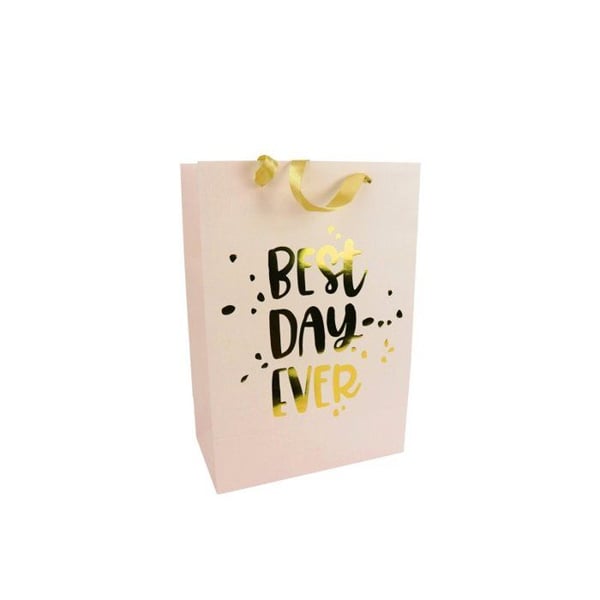 MégaCréa DIY - Guld presentpåse med meddelandet Bästa Dagen Någonsin 33,5cm