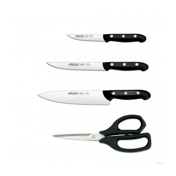 Kniv- och saxset - ARCOS - MAITRE - NITRUM rostfri blad - Svart PP-handtag med nitar - 3 knivar + sax