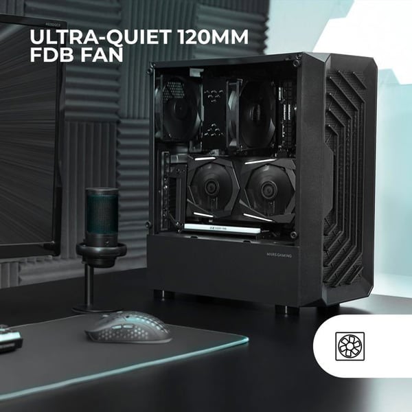 Mars Gaming MC-2000, Mid-Tower ATX-fodral, helt sidofönster, Mesh-frontdesign, 1x FDB 120 mm fläkt