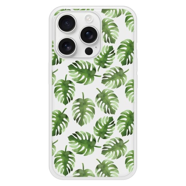Coque i silikon med förstärkning, tryckt, kompatibel med Apple iPhone 16 Pro, Monstera-blad