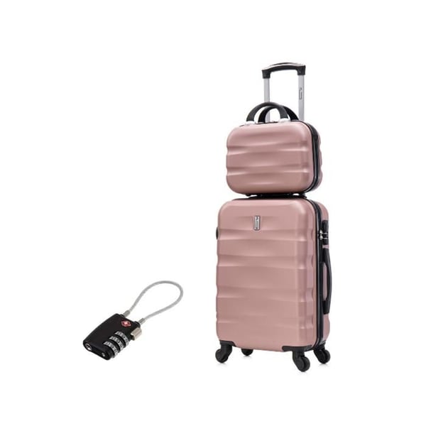 Kabinväska 55x35x25cm med sminkväska | Resväska CELIMS AeroWave | ABS | Lås | 4 hjul 360 | Rosé Guld