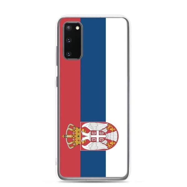 Telefonfodral – Serbiens flagga – Compatibel med Samsung Galaxy S20 Plus – Mjuk skal – Slitstark och stötresistent – Pixelforma