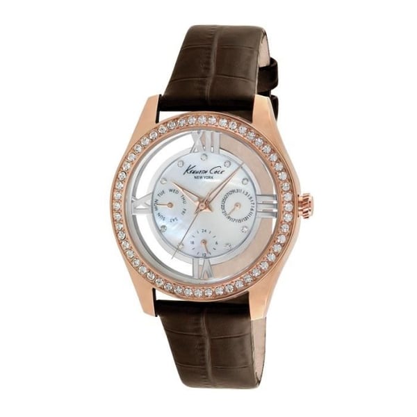 Damklocka - KENNETH COLE - IKC2818 - Läderband - Bezel set med kristaller - Vattentät 3 ATM
