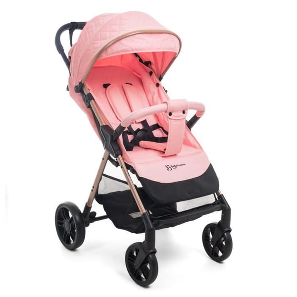 Bebelissimo - Ultra kompakt barnvagn med enhandsgrepp - Lätt - Fälls ihop med en hand - Nöt - rosa