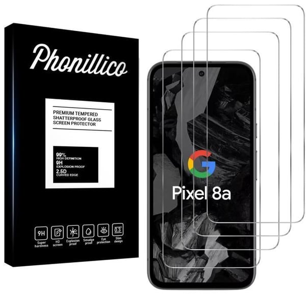 Skärmskydd - Phonillico - Google Pixel 8a - Paketering om 4 - Härdat glas - Repbeständigt