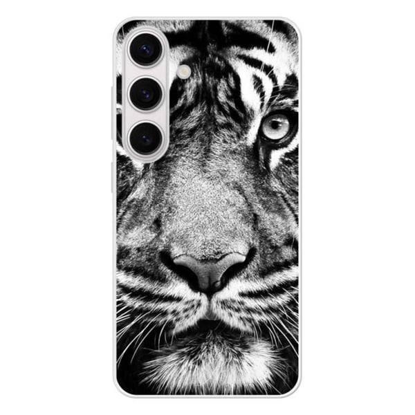 Silkonförstärkt skal med tryck kompatibel med Samsung Galaxy S24 Vit och svart tiger