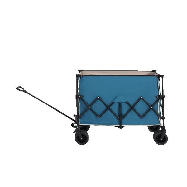 Fällbar vagn, robust och mångsidig trädgårdsvagn med 300 liter kapacitet och terränghjul. Blå.