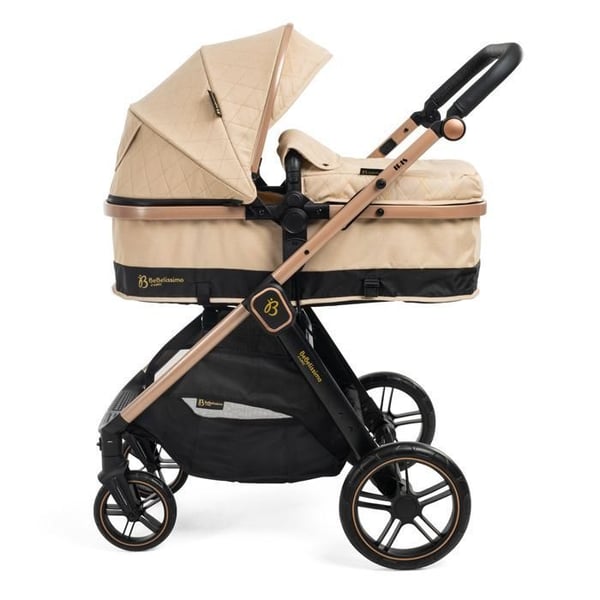 BEBELISSIMO - Kombinerad tre-i-ett barnvagn - bilbarnstol 0+ IRIS – liggdel – Isofix-bas - stödfot – upp till 22kg - beige