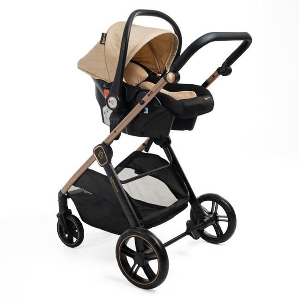 BEBELISSIMO - Kombinerad tre-i-ett barnvagn - bilbarnstol 0+ IRIS – liggdel – Isofix-bas - stödfot – upp till 22kg - beige