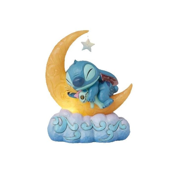 Ljusstatyett - ENESCO - Stitch på månen - Gjuten sten - Blå - Inomhus