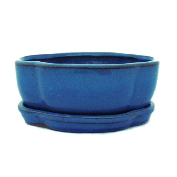 Bonsaiskål med underlägg St. 1 Blå haitang/oval Modell I5 L 12cm B 9,5cm H 4,5 cm