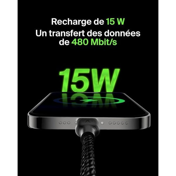 Flettet kabel - BELKIN - USB-A til USB-C - 3 m - Sort