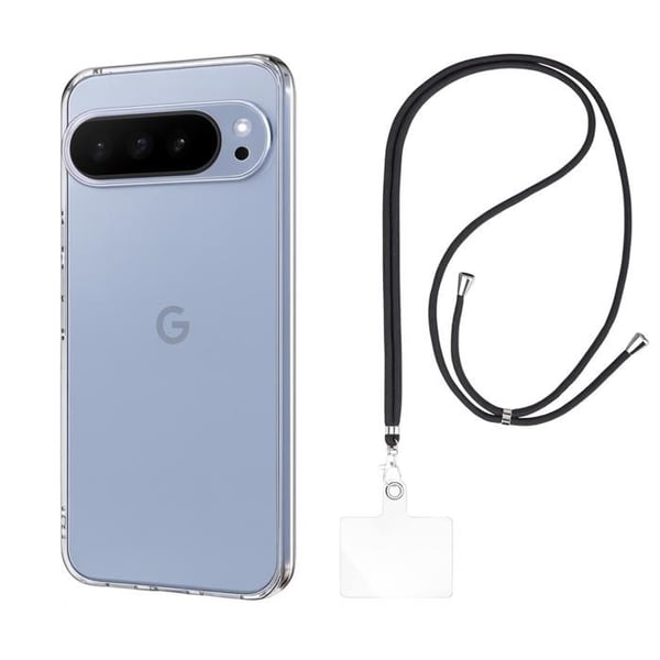 Skal och nackband för Google Pixel 10 Pro XL - Transparent mjuk TPU-skydd med justerbart universalt snöre svart Phonillico®