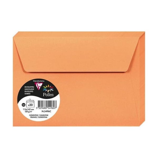 Kuvert - CLAIREFONTAINE - Pollen 114x162 - 120g - Clementine färg - Bläckstråle- och laserkompatibel