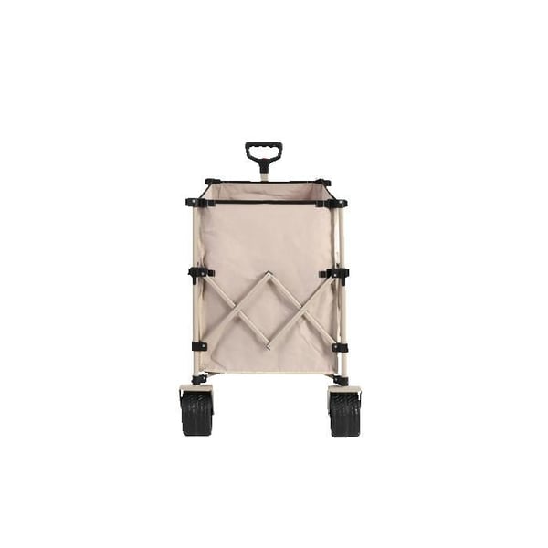 Fleksibel sammenklappelig havevogn, udstyret med store terrængående hjul, der er velegnede til sandede overflader. Farve beige.