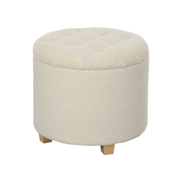 Bænk - MUVOE - Ø45 x 41 cm - Creme - Massivt træ - Skjul opbevaring