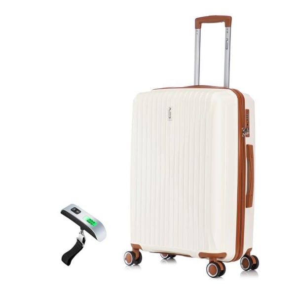 Stort resväska 75cm i bräckligt polypropen | Resväska CELIMS SkyCruiser | TSA-lås | 8 360-graders hjul | Beige